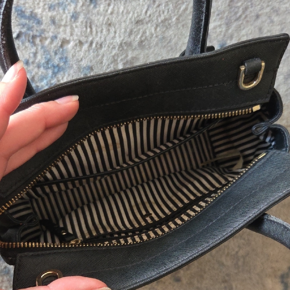 kate spade Black Leather Top-Handle Satchel with Gold Logo - Picture 4 of 4